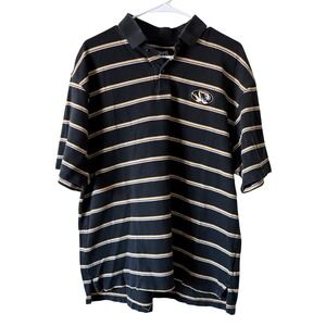 Ashworth Men's Large Polo Shirt Black Gold Stripe Mizzou Tigers Embroidered Logo